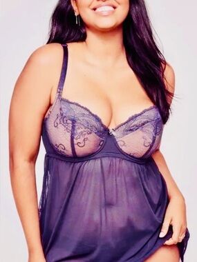 Adore me Ella Contour Gothic grape mesh baby doll nightie EUC